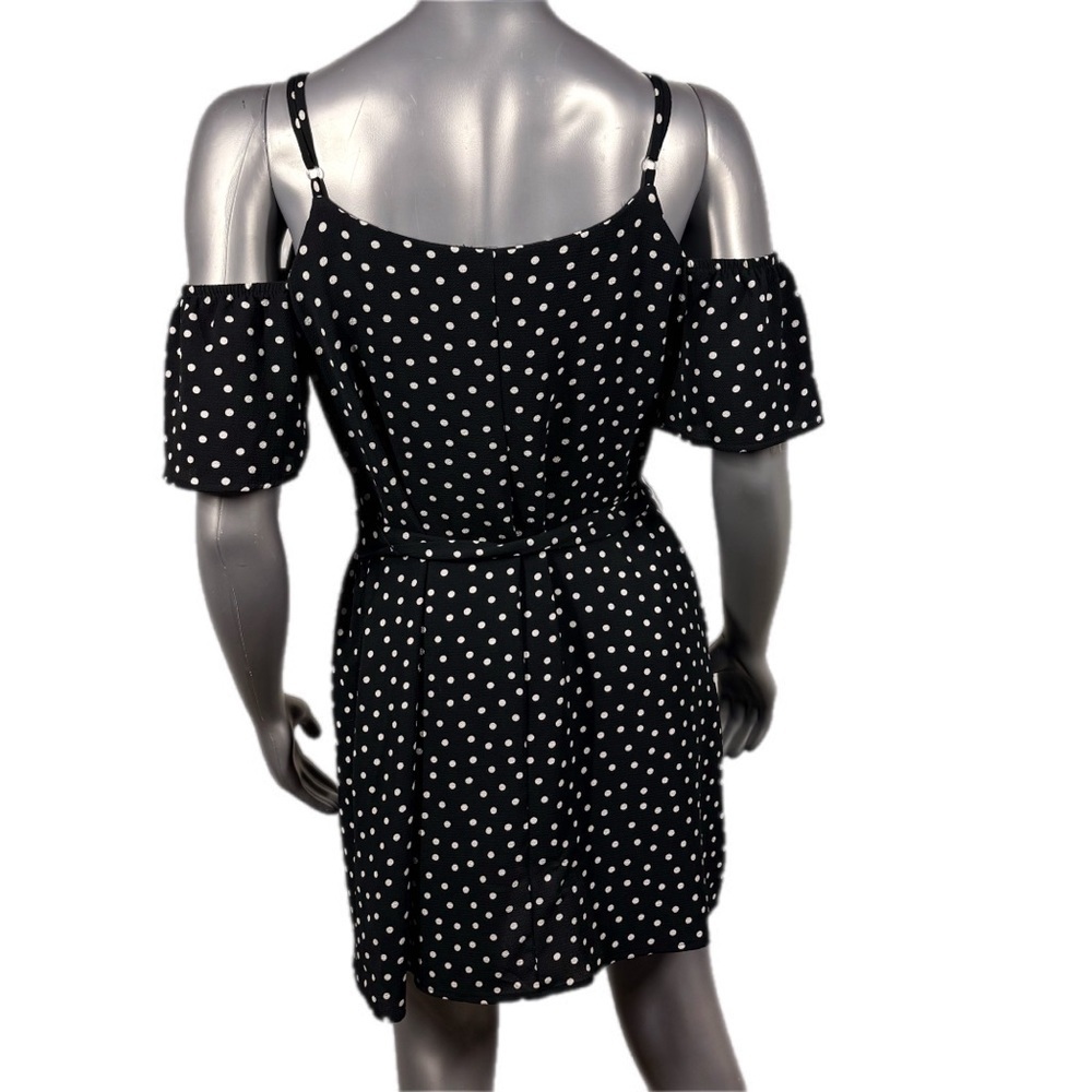 Speechless | Black and White Polka Dot Cold Shoulder Button Front Dress - Picture 6 of 12